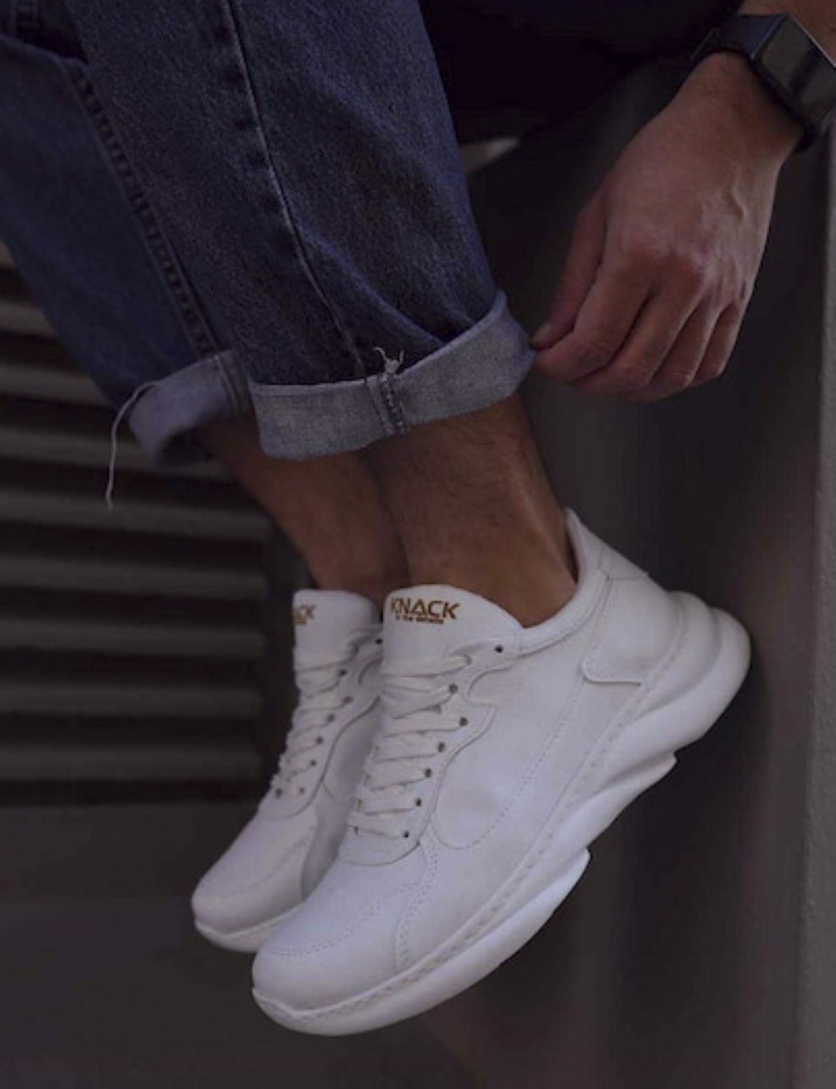 Knack Ανδρικα λευκα Sneakers δερματινη αναγλυφη σολα 0652020W